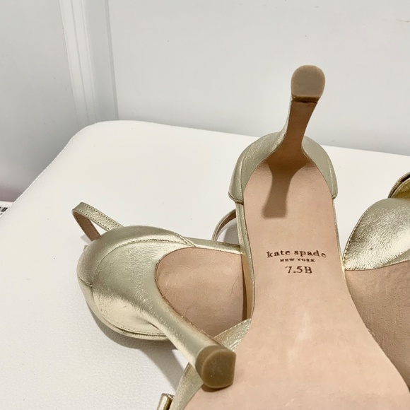Kate Spade Bridal Bow Gold Leather Platform Sandal Stiletto Heel Evening Pumps - Picture 10 of 12